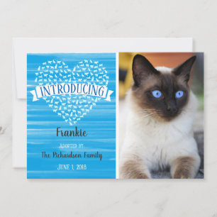 Faire-part Aquarelle bleue Chat Coeur animal de compagnie Pho
