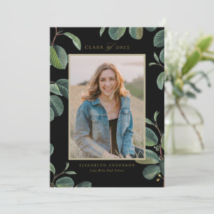 Faire-part Aquarelle Botanique Feuille Black Photo Graduation