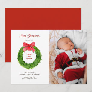 Faire-part Aquarelle couronne avec arc Bébé photo naissance