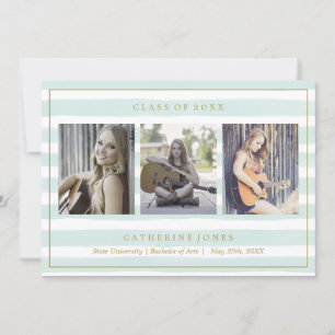 Faire-part Aquarelle de la menthe rayures photo Graduation