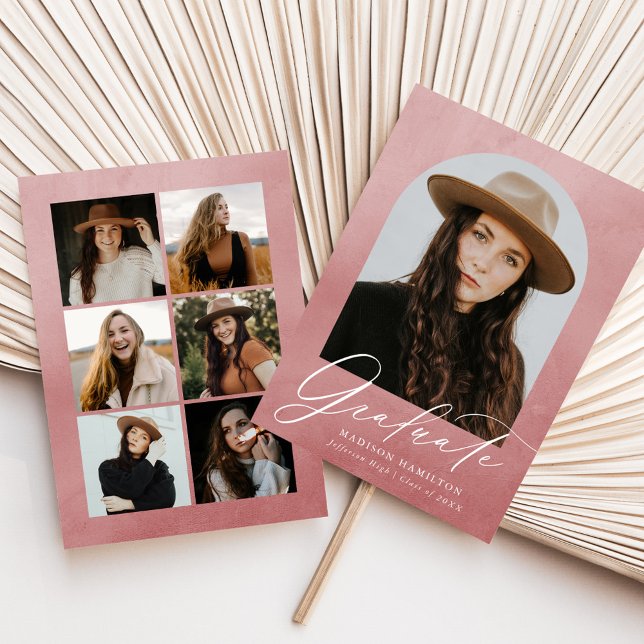 Faire-part Aquarelle Dusty Rose Arch 7 Photo Graduation (Créateur téléchargé)