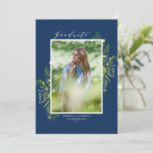 Faire-part Aquarelle Feuillage Bleu Photo Graduation