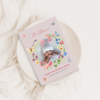 Faire-part Aquarelle Fleur sauvage bébé fille photo naissance