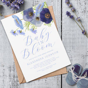 Faire-part aquarelle fleuri bleu Baby In Bloom