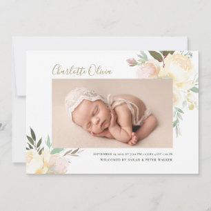Faire-part Aquarelle Floral Girl Birth