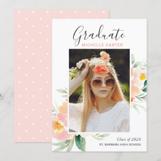Faire-part Aquarelle Floral Photo Graduation