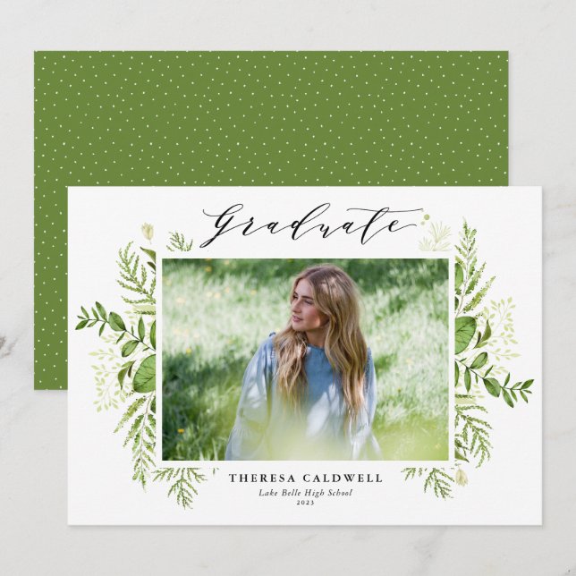 Faire-part Aquarelle Foliage Horizontal Photo Graduation (Devant / Derrière)