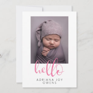 Faire-part Aquarelle Hello Rose Script  Photo Collage Bébé 