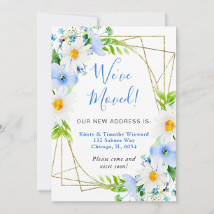 Faire-part Aquarelle Marguerites Fleurs Bleues Cadre Nous Avo