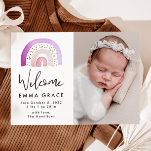 Faire-part Aquarelle mignonne pourpre Rainbow Birth