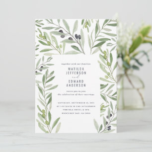 Faire-part Aquarelle moderne olivier branche feuillage mariag