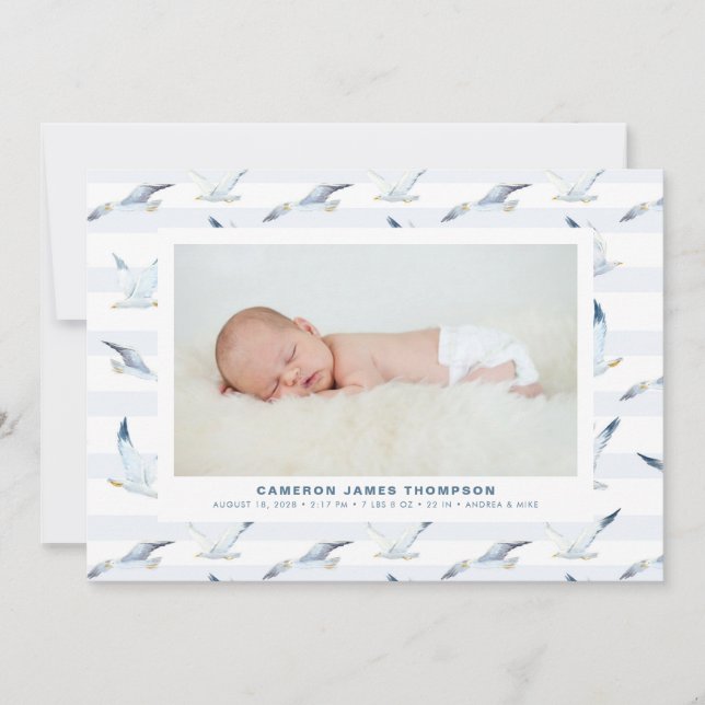 Faire-part Aquarelle mouettes Motif Photo Naissance (Devant)