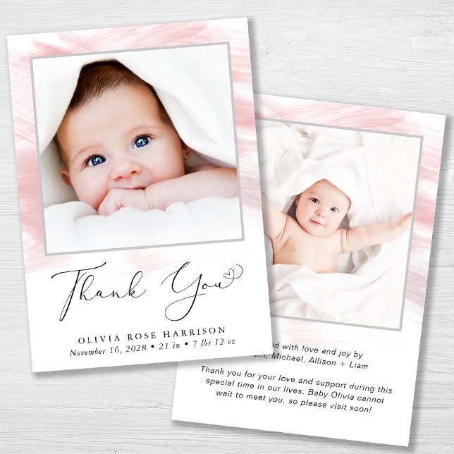 Faire-part Aquarelle rose Photo Bébé Fille Naissance (A beautiful and unique way to thank family and friends and introduce them to your precious baby girl)