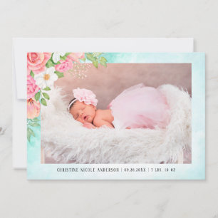 Faire-part Aquarelle Rose rose Floral Baby Girl Photo