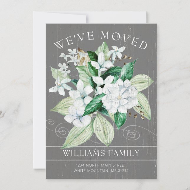 Faire-part Aquarelle Rustique blanche Magnolia Floral Moving (Devant)