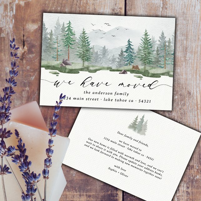 Faire-part Aquarelle Rustique Nous Avons Déplacé Script Pine  (Créateur téléchargé)