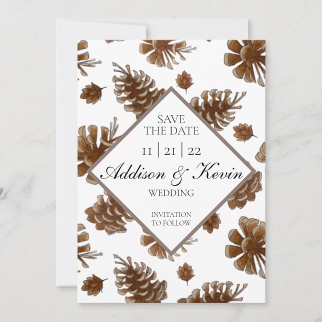 Faire-part Aquarelle rustique Pinecone Enregistrer la date (Devant)