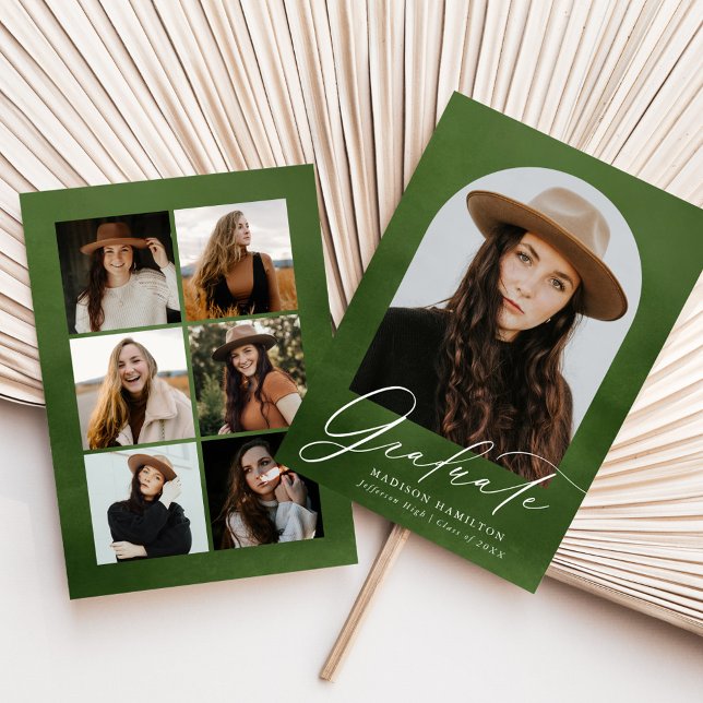 Faire-part Aquarelle verte d'olive Arc 7 Photo Graduation (Créateur téléchargé)