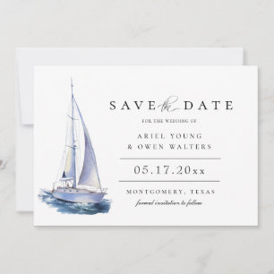Faire-part Aquarelle Yacht Thème Nautique Enregistrer La Date
