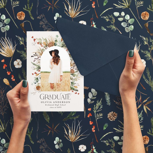 Faire-part Arc 1 photo marine bleu botanique moderne (Créateur téléchargé)