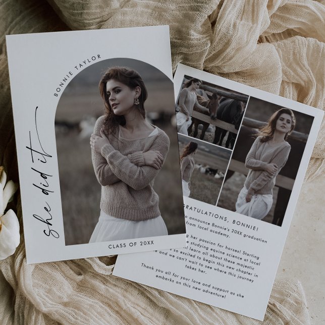 Faire-part Arc De Boho Moderne Elle L'A Fait Photo Graduation (Créateur téléchargé)