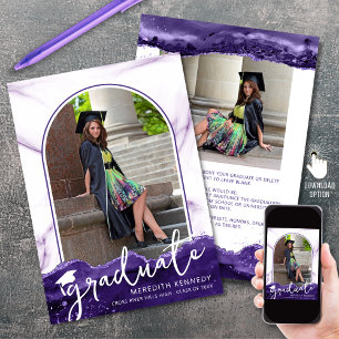 Faire-part Arc moderne 2 Photos Agate violet Parties scintill