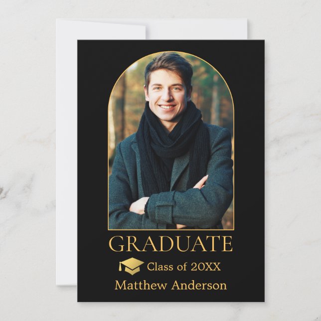 Faire-part Arch moderne Gold Casquette de la photo Graduation (Devant)