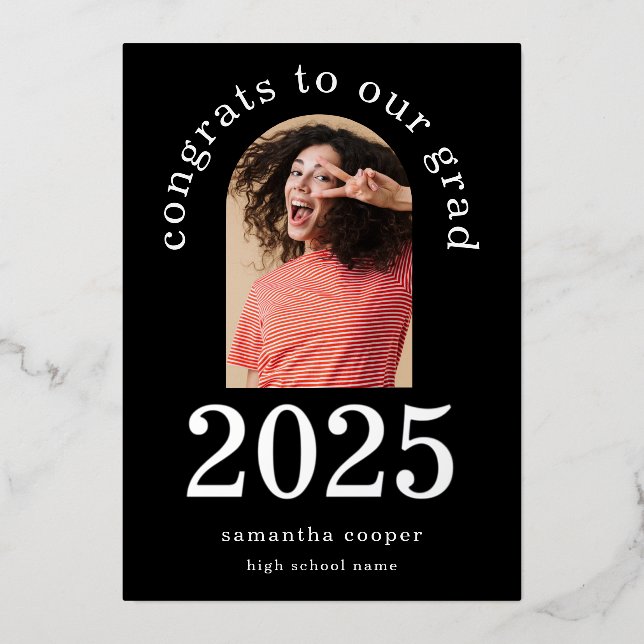 Faire-part Arch Photo Grad 2025 Silver Foil (Recto)