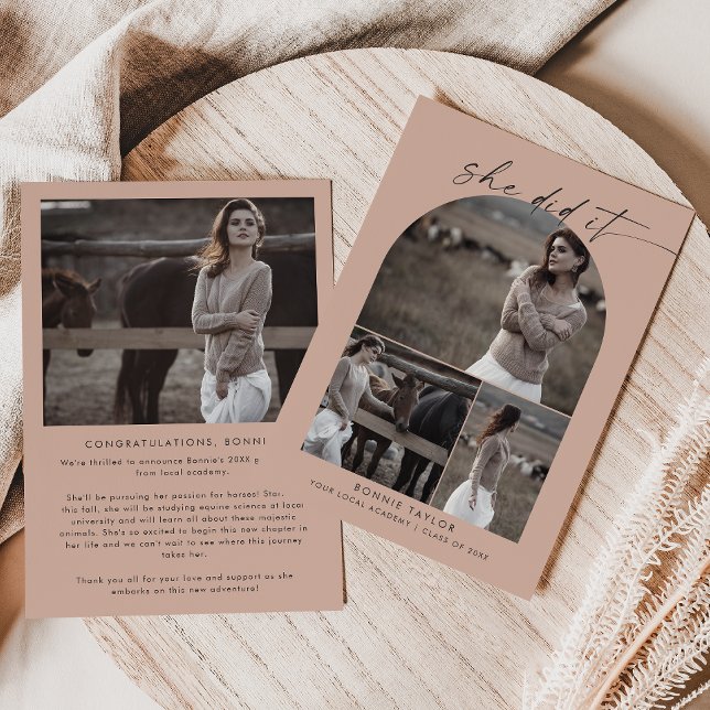 Faire-part Arch Saumon Elle L'A Fait Photo Collage Graduation (Créateur téléchargé)
