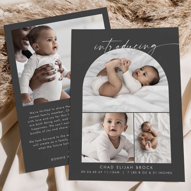 Faire-part Arche moderne Boho | Collage de photos gris Naissa (Créateur téléchargé)