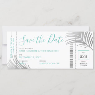 Faire-part Argent Aqua Palm Tree Embarquement Pass Enregistre