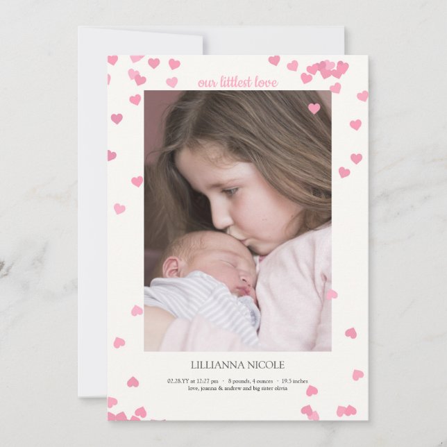 Faire-part Arrivé dans Notre Amour Bras Photo Annonce de nais (Devant)