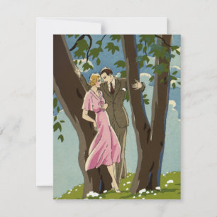Faire-part Art Déco vintage couple de jeunes mariés amour et