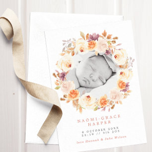 Faire-part Automne Floral Wreath Terracotta & Purple Photo Na