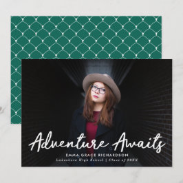 Faire-part Aventure Attend Script Green Photo Graduation