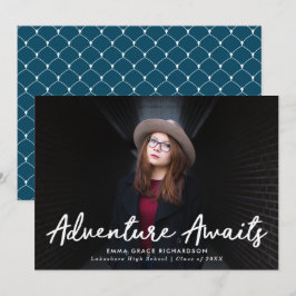 Faire-part Aventure Attend Script Marine Blue Photo Graduatio