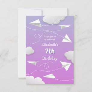 Faire-part avion en papier volant girly rose violet anniversa