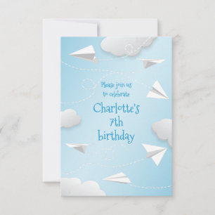 Faire-part avion plié en papier avions filles anniversaire