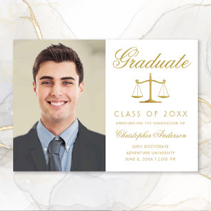 Faire-part Avocat White Gold Script Photo Graduation