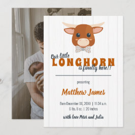 Faire-part Baby Boy Longhorn brûlé Orange Vertical Birth