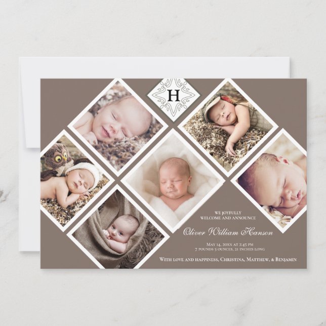 Faire-part Baby Boy Multi Photo Monogramme neutre (Devant)
