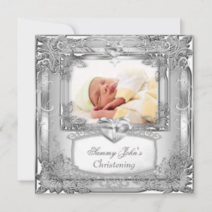 Faire-part Baby Boy or Girl Silver Christening Baptism Cross