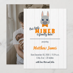 Faire-part Baby Boy Orange Donkey Vertical Baby