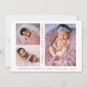 Faire-part Baby Girl 5 Photo Collage Merci Script de naissanc
