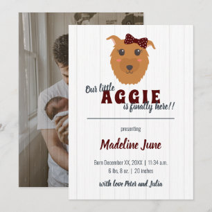 Faire-part Baby Girl Chien Maroon Baby