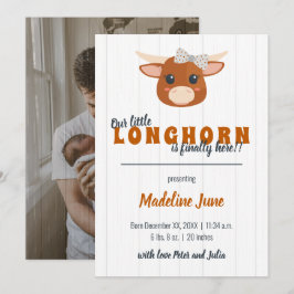Faire-part Baby Girl Longhorn brûlée Orange Vertical Birth