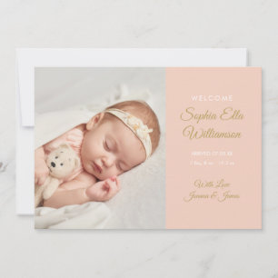 Faire-part Baby Girl Modern Gold Script Photo Naissance