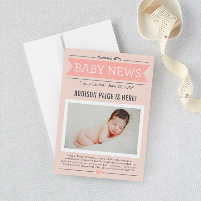 Faire-part Baby Girl News Moderne Blush rose Photo Naissance (Créateur téléchargé)