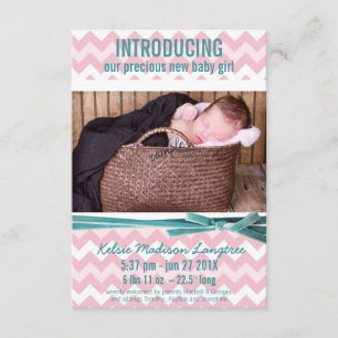 Faire-part Baby Girl rose et Turquoise Chevron Photo
