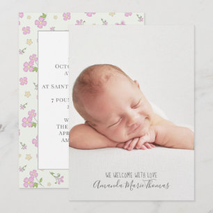 Faire-part Baby GIrl Simple mignon Whimsical Floral Photo ros